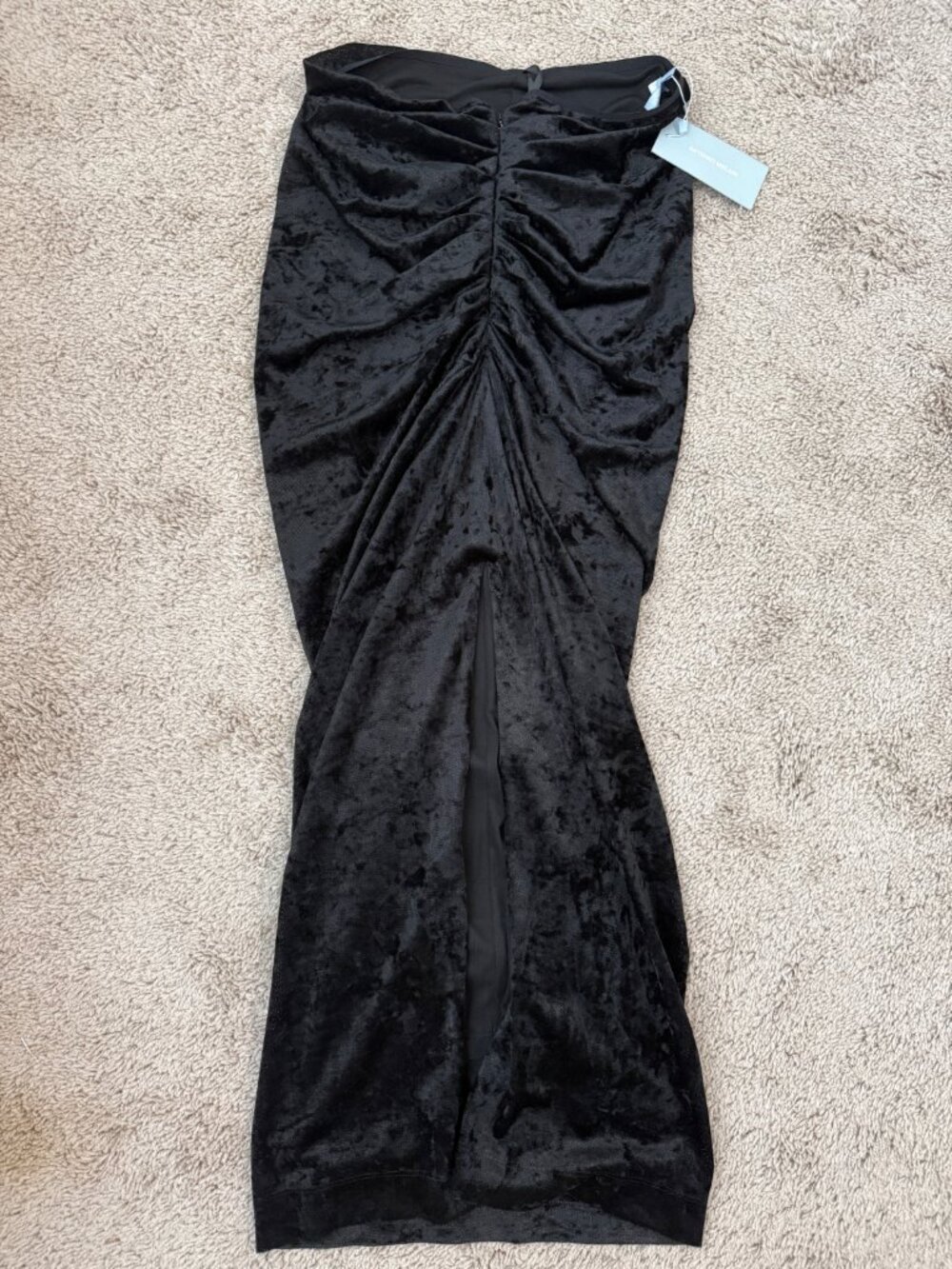 Antonio Melani Black Crushed Velvet Side Ruched Slit Maxi Skirt – NWT Size 8 - Picture 4 of 7